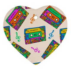 Seamless Pattern With Colorfu Cassettes Hippie Style Doodle Musical Texture Wrapping Fabric Vector Heart Ornament (two Sides) by Pakemis