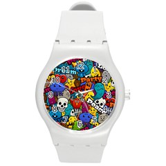 Graffiti Characters Seamless Pattern Round Plastic Sport Watch (m) by Pakemis