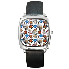 Full Color Flash Tattoo Patterns Square Metal Watch by Pakemis