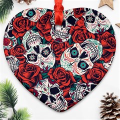 Vintage Day Dead Seamless Pattern Ornament (heart) by Pakemis