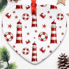 Nautical Seamless Pattern Heart Ornament (two Sides) by Pakemis