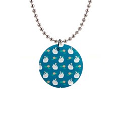 Elegant Swan Pattern With Water Lily Flowers 1  Button Necklace by Pakemis