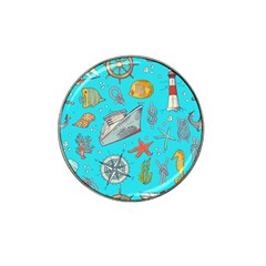 Colored-sketched-sea-elements-pattern-background-sea-life-animals-illustration Hat Clip Ball Marker (4 Pack) by Pakemis