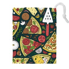 Vector-seamless-pizza-slice-pattern-hand-drawn-pizza-illustration-great-pizzeria-menu-background Drawstring Pouch (4xl) by Pakemis