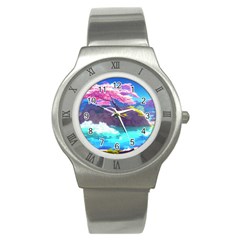 Fantasy Japan Mountains Cherry Blossoms Nature Stainless Steel Watch by Uceng