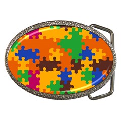 Retro Colors Puzzle Pieces                                                                        Belt Buckle by LalyLauraFLM