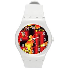 Red Light Ii Round Plastic Sport Watch (m) by MRNStudios