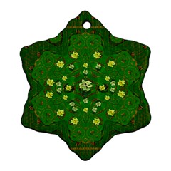 Lotus Bloom In Gold And A Green Peaceful Surrounding Environment Snowflake Ornament (two Sides)