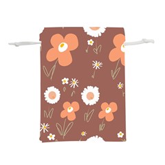 Daisy Flowers Coral White Green Brown  Lightweight Drawstring Pouch (l) by Mazipoodles