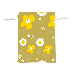 Daisy Flowers Yellow White Olive  Lightweight Drawstring Pouch (l) by Mazipoodles