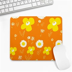 Daisy Flowers Yellow White Orange  Large Mousepad by Mazipoodles