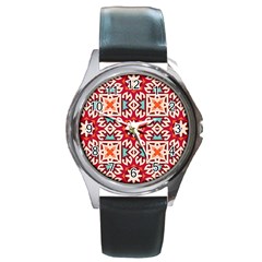 Geometric Pattern Seamless Abstract Round Metal Watch by danenraven