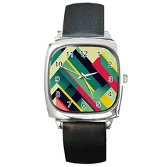 Pattern Abstract Geometric Design Square Metal Watch by danenraven