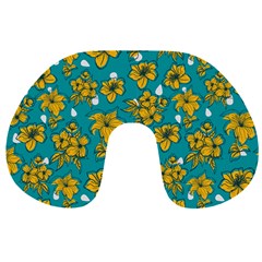 Turquoise And Yellow Floral Travel Neck Pillow by fructosebat