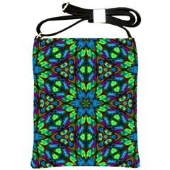 Blue Green Kaleidoscope Shoulder Sling Bag by bloomingvinedesign