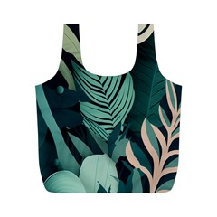 Green Nature Bohemian Painting Leaves Foliage Full Print Recycle Bag (m) by Ravend