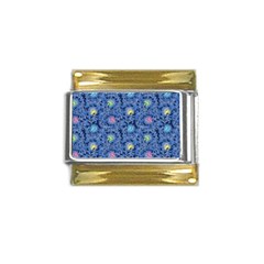 Floral Asia Seamless Pattern Blue Gold Trim Italian Charm (9mm)