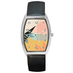 Leaves Pattern Design Colorful Barrel Style Metal Watch by Uceng