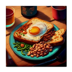 Ai Generated Breakfast Egg Beans Toast Plate Tile Coaster by danenraven