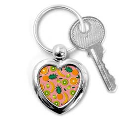 Fruits Tropical Pattern Design Art Key Chain (heart) by Ravend