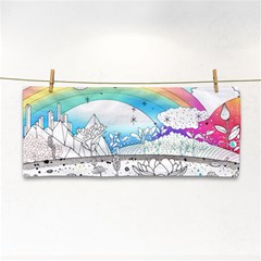 Rainbow Fun Cute Minimal Doodle Drawing Arts Hand Towel by Ravend