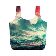 Storm Tsunami Waves Ocean Sea Nautical Nature Painting Full Print Recycle Bag (m) by Ravend