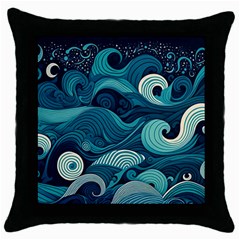 Waves Ocean Sea Abstract Whimsical Abstract Art Throw Pillow Case (black) by Ravend