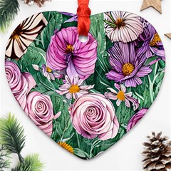 Budding And Captivating Flowers Heart Ornament (two Sides) by GardenOfOphir