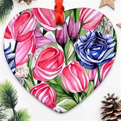 Charming Foliage – Watercolor Flowers Botanical Ornament (heart) by GardenOfOphir