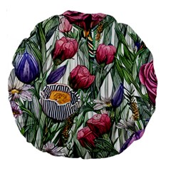 Watercolor Tropical Flowers Large 18  Premium Round Cushions