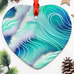 Stunning Pastel Blue Ocean Waves Heart Ornament (two Sides) by GardenOfOphir