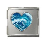 Abstract Blue Ocean Waves Iii Mega Link Heart Italian Charm (18mm) Front