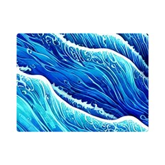 Blue Ocean Wave Watercolor One Side Premium Plush Fleece Blanket (mini) by GardenOfOphir