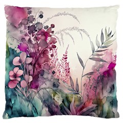 Ai Generated Flowers Watercolour Nature Plant Large Premium Plush Fleece Cushion Case (two Sides) by Ravend