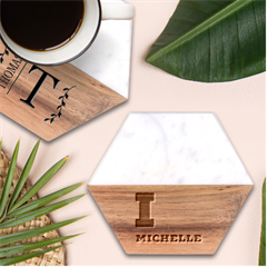 I Love Michelle Marble Wood Coaster (hexagon) 