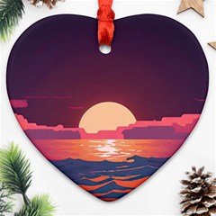 Sunset Ocean Beach Water Tropical Island Vacation 5 Ornament (heart) by Pakemis