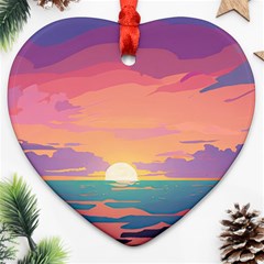 Sunset Ocean Beach Water Tropical Island Vacation 4 Ornament (heart) by Pakemis