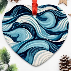 Pattern Ocean Waves Arctic Ocean Blue Nature Sea Heart Ornament (two Sides) by Pakemis