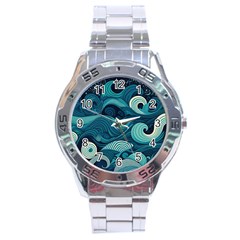 Waves Ocean Sea Abstract Whimsical Abstract Art Stainless Steel Analogue Watch by Pakemis