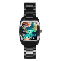 Tropical Paradise Beach Ocean Shore Sea Fantasy Stainless Steel Barrel Watch by Pakemis