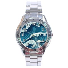 Waves Ocean Sea Pattern Water Tsunami Rough Seas Stainless Steel Analogue Watch by Pakemis