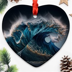 Tsunami Waves Ocean Sea Water Rough Seas 5 Heart Ornament (two Sides) by Pakemis