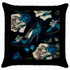 Glass Slipper Blues Fairytale Throw Pillow Case (black) by Ravend