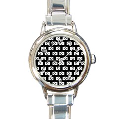 Modern Chic Vector Camera Illustration Pattern Round Italian Charm Watch by GardenOfOphir