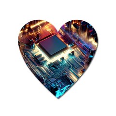 Ai Generated Motherboard City Technology Tech Cpu Heart Magnet by Jancukart