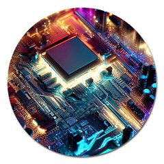 Ai Generated Motherboard City Technology Tech Cpu Magnet 5  (round) by Jancukart