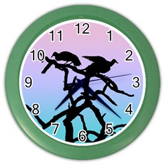 Birds Bird Vultures Tree Branches Color Wall Clock by Semog4