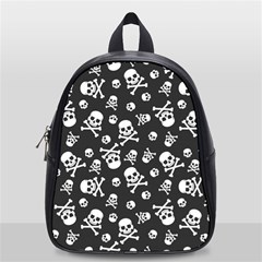 Skull-crossbones-seamless-pattern-holiday-halloween-wallpaper-wrapping-packing-backdrop School Bag (small) by Ravend