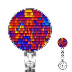 Geometric Pattern Colorful Fluorescent Background Stainless Steel Nurses Watch by Jancukart