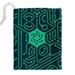 Circuit Hexagonal Geometric Pattern Background Green Drawstring Pouch (5XL) Back